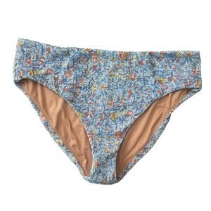 J. Crew Swim Scrunchie Textured High Rise Blue Floral Bikini Bottoms 2X New